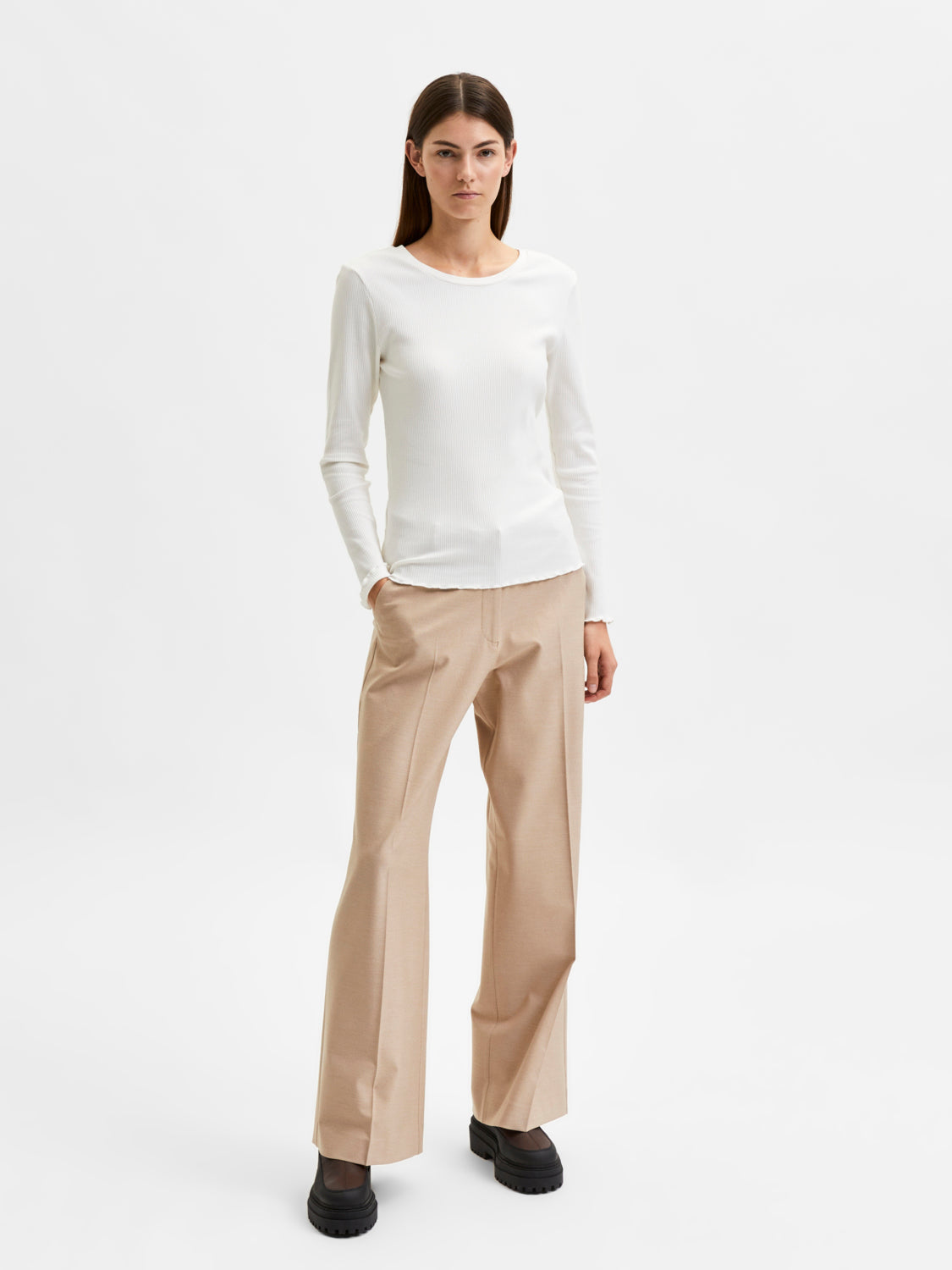 SELECTED FEMME - ANNA LS T-SKJORTE - HVIT